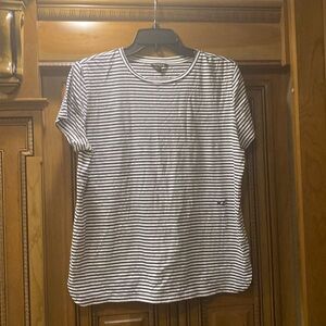 MASSIMO DUTTI WOMENS LOOSE FIT White with Grey Striped T-SHIRT Size Medium